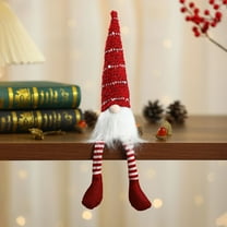 Long Legged Santa Gnome Doll with Rudolph, 17" Brown Faceless Christmas Decor with Bearded Hat, Holiday Gift Red