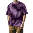 thumbnail image 2 of ADSSDQ Men's Loose T-Shirts Trendy Casual Striped Round Neck Short Sleeve Basic Tees Purple 4XL, 2 of 4