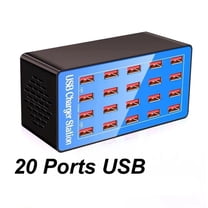 AUBEAMTO USB Charger Station, 20-Port 100W/20A Multiple USB Charging Station,Multi Ports USB Charger Charging for Smartphones,Tablets,and Other USB Devices - Blue