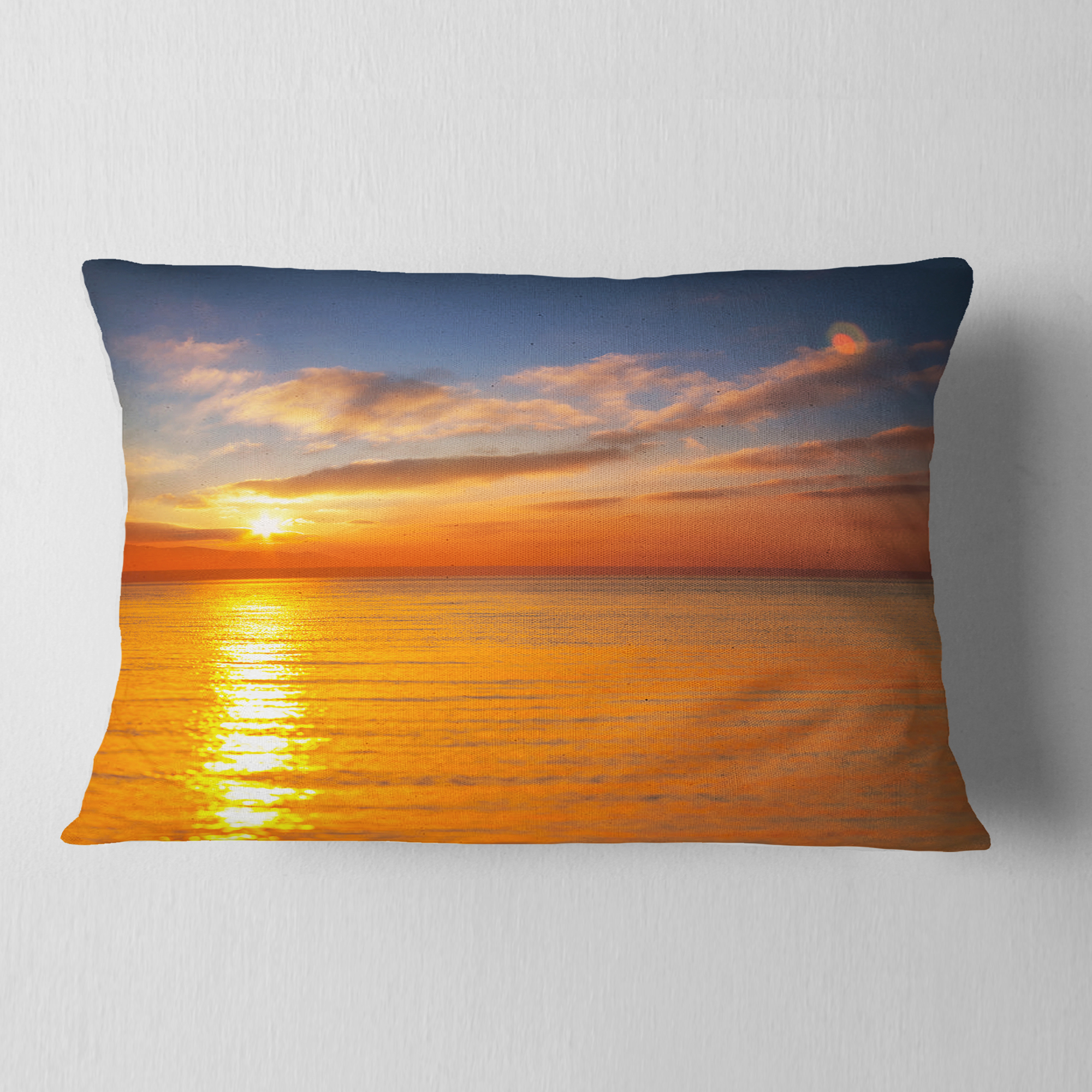Designart Beautiful Sunset Reflecting in Sea - Seashore Throw Pillow - 12x20