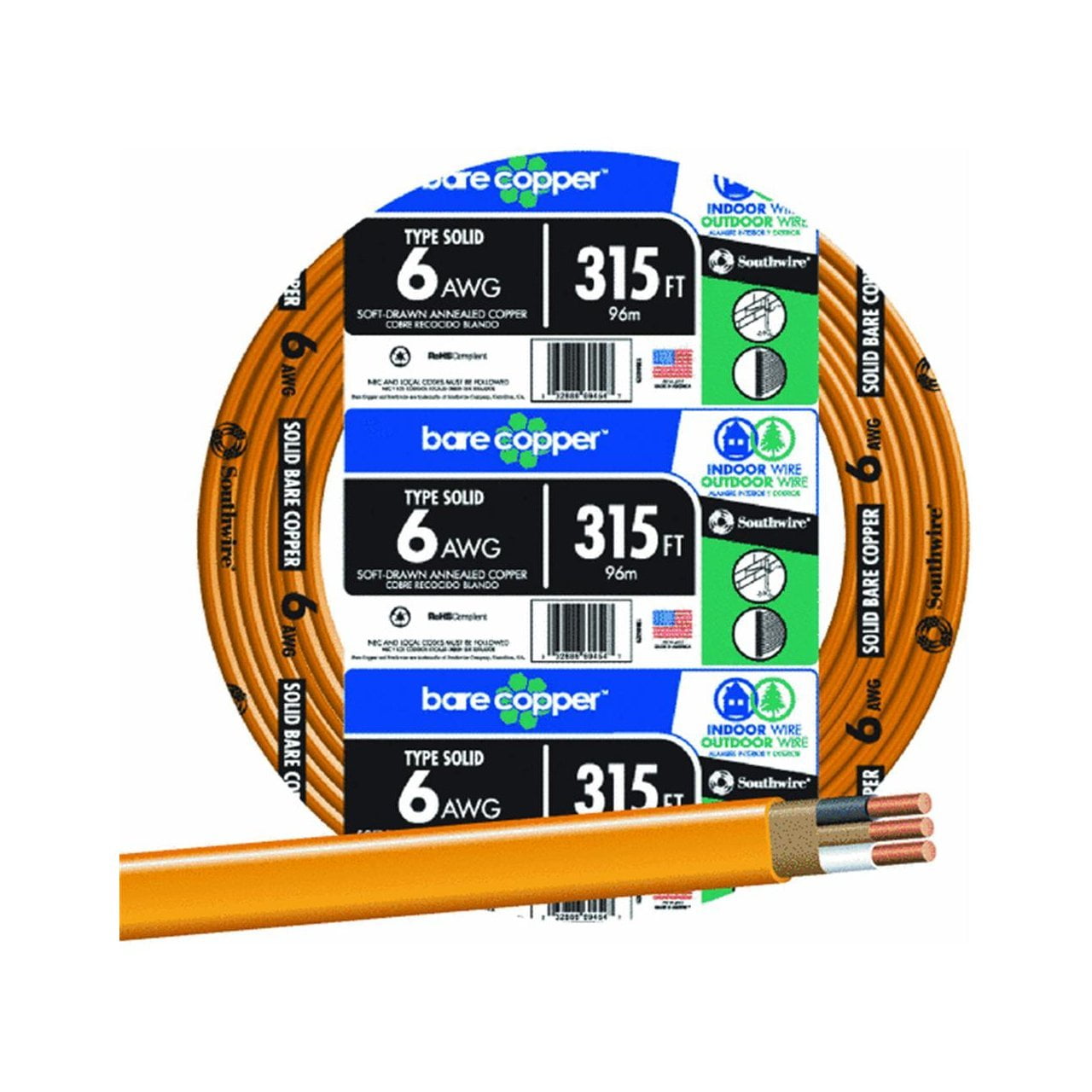 SOUTHWIRE COMPANY LL 28829072 Building Wire 10 Ga / 2 Conductor 30 Amp 600 V 90 Deg C 350 Orange