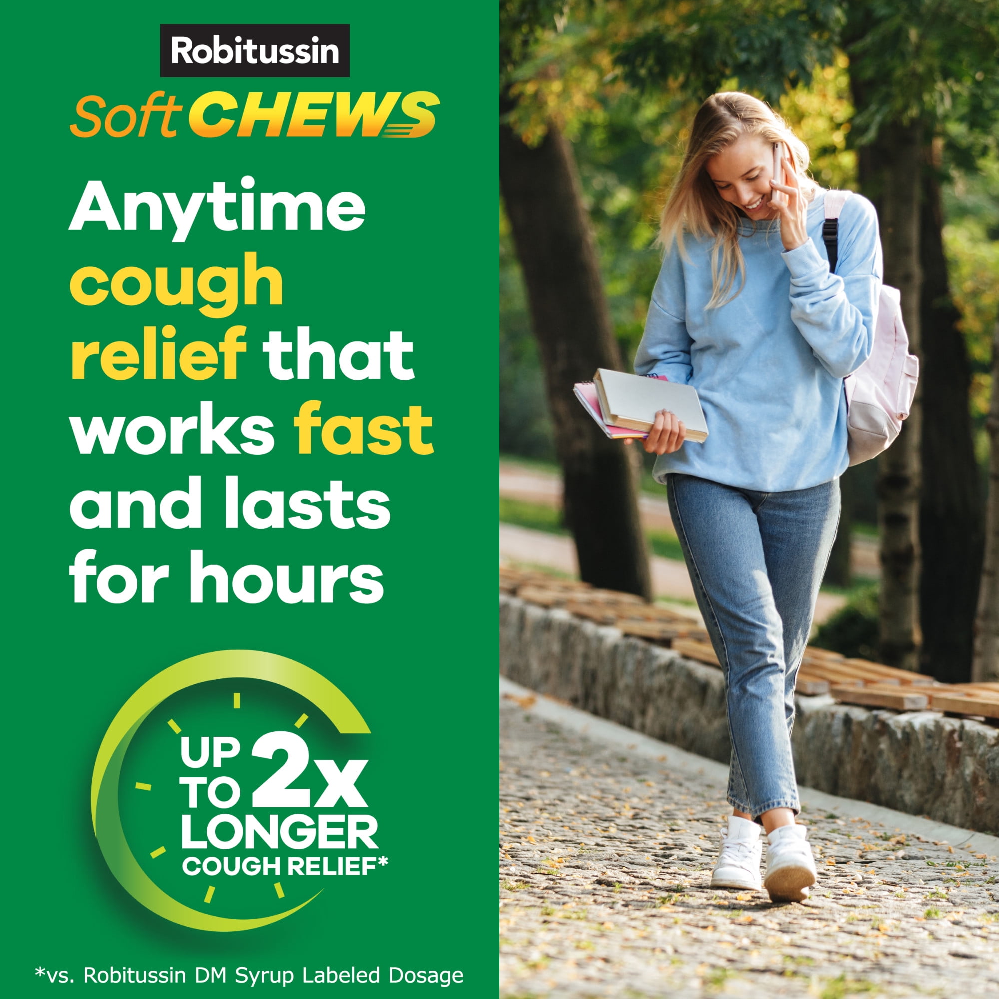 Robitussin Soft Chews, Long-Acting Cough Relief Cold Medicine, Berry Flavor, 20Ct Chewable Tablets
