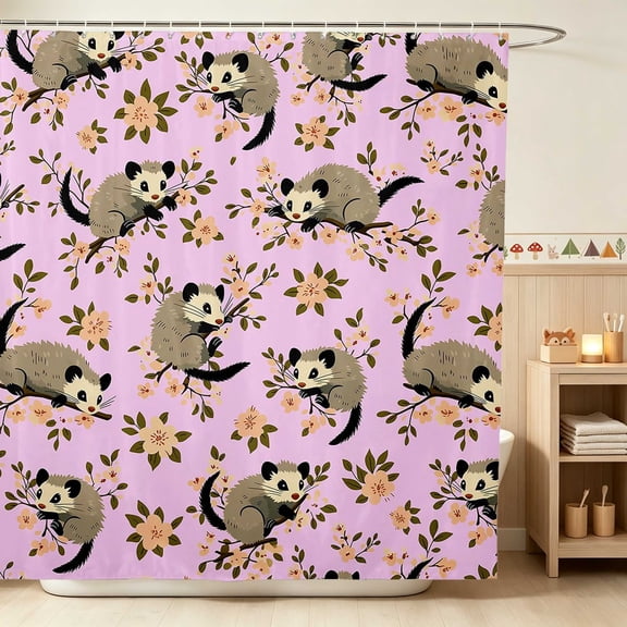 Erosebridal Opossum Shower Curtain 72Wx72L for Girls, Bright Pink Blossoms Waterproof Bathroom Curtain