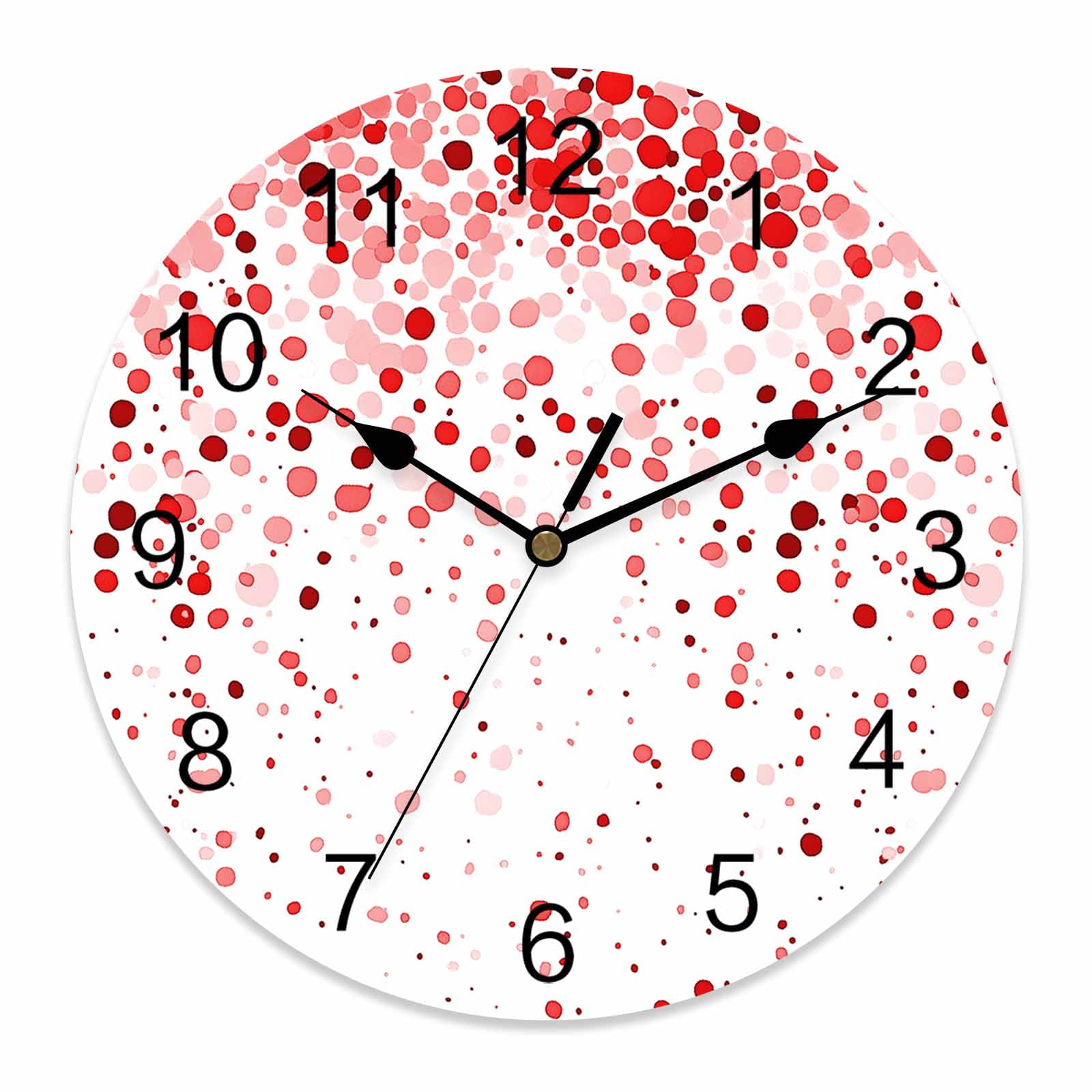 10 Inch Red Polka Dot Wall Clock, Watercolor Red Gradient Abstract Modern Battery Operated Silent Non Ticking Clocks, Easy to Read Round Wall Clock for Kitchen/Living Room/Bedroom/Bathroom