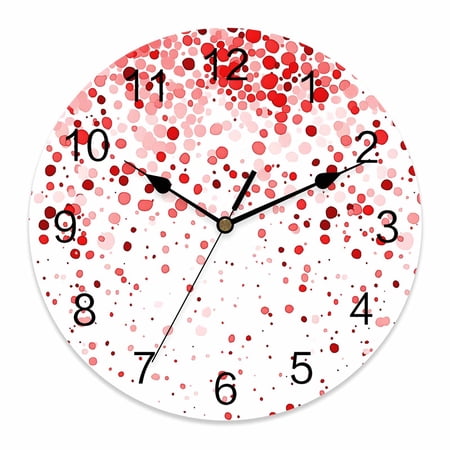 10 Inch Red Polka Dot Wall Clock, Watercolor Red Gradient Abstract Modern Battery Operated Silent Non Ticking Clocks, Easy to Read Round Wall Clock for Kitchen/Living Room/Bedroom/Bathroom