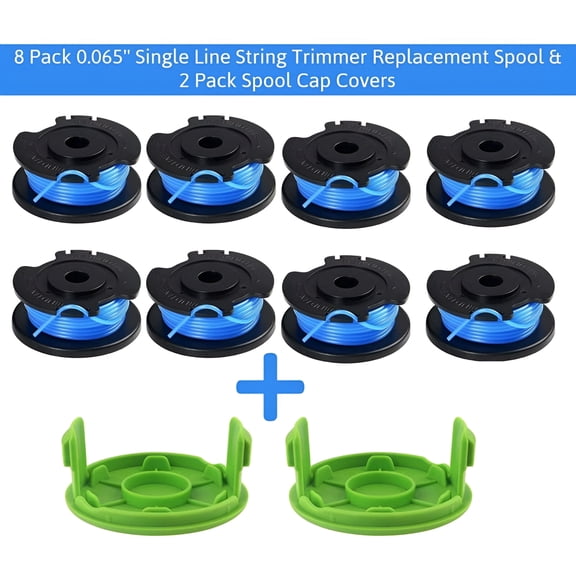 ZEPARO 8 Pack Weed Eater Spool for 20V 24V 40V Trimmer 11Ft 0.065" Single Line String Trimmer Replacement Spool with Spool Cap Covers (8 Spools,2 Caps)