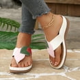 thumbnail image 2 of Rokment Women's Orthopedic Wedge Walking Flip Flops Boho Beach Vintage Casual Color Block Leather Arch Support Platform Chunky High Heel Dress Slippers Backless Sandals White Size 7, 2 of 7