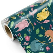 WRAPAHOLIC Sloth Daydream PresNok Wrapping Paper Roll - Mini Roll - 17 Inch x 16.5 Feet - Adorable Sloth and Plants Design Perfect for Birthday, Baby Shower