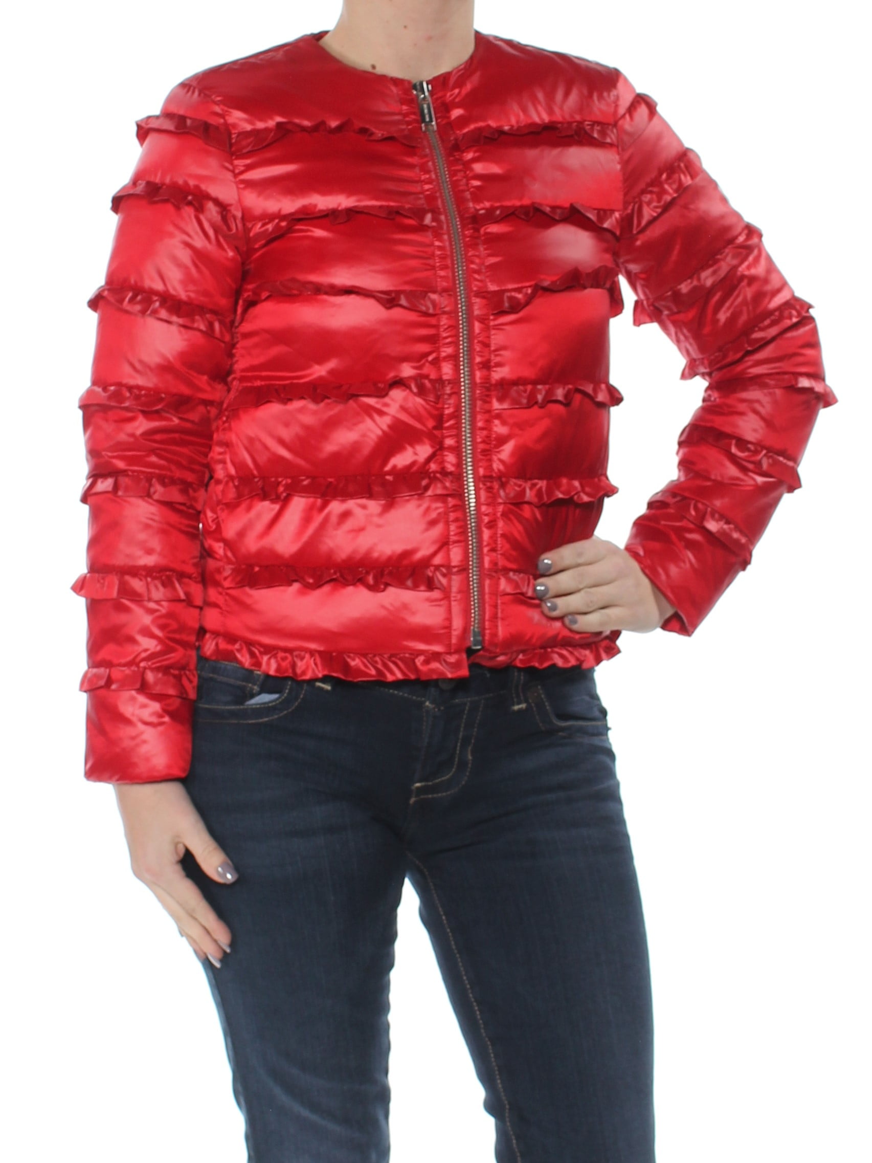 Michael Kors - MICHAEL KORS Womens Red Ruffled Puffer Jacket Petites ...