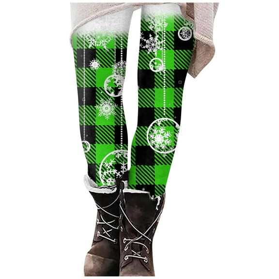 Dndkilg Xmas Leggings for Women Plus Size Christmas Workout Plaid Tummy Control High Waisted Compression Pants Womens Holiday Funny Pantyhose Tight Compression Leggings for Women Green 4XL