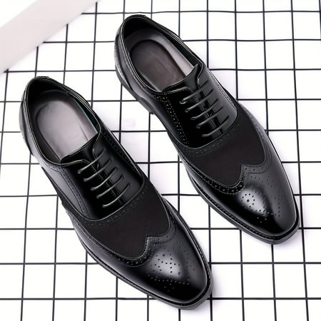 

SHZHRUKUNSHM Stylish Men‘s Breathable Non Slip Lace-up Dress Shoes: Solid Wing-tip Brogues for Office Daily Wear and Weddings. Durable and Comfortable Men‘s Footwear.