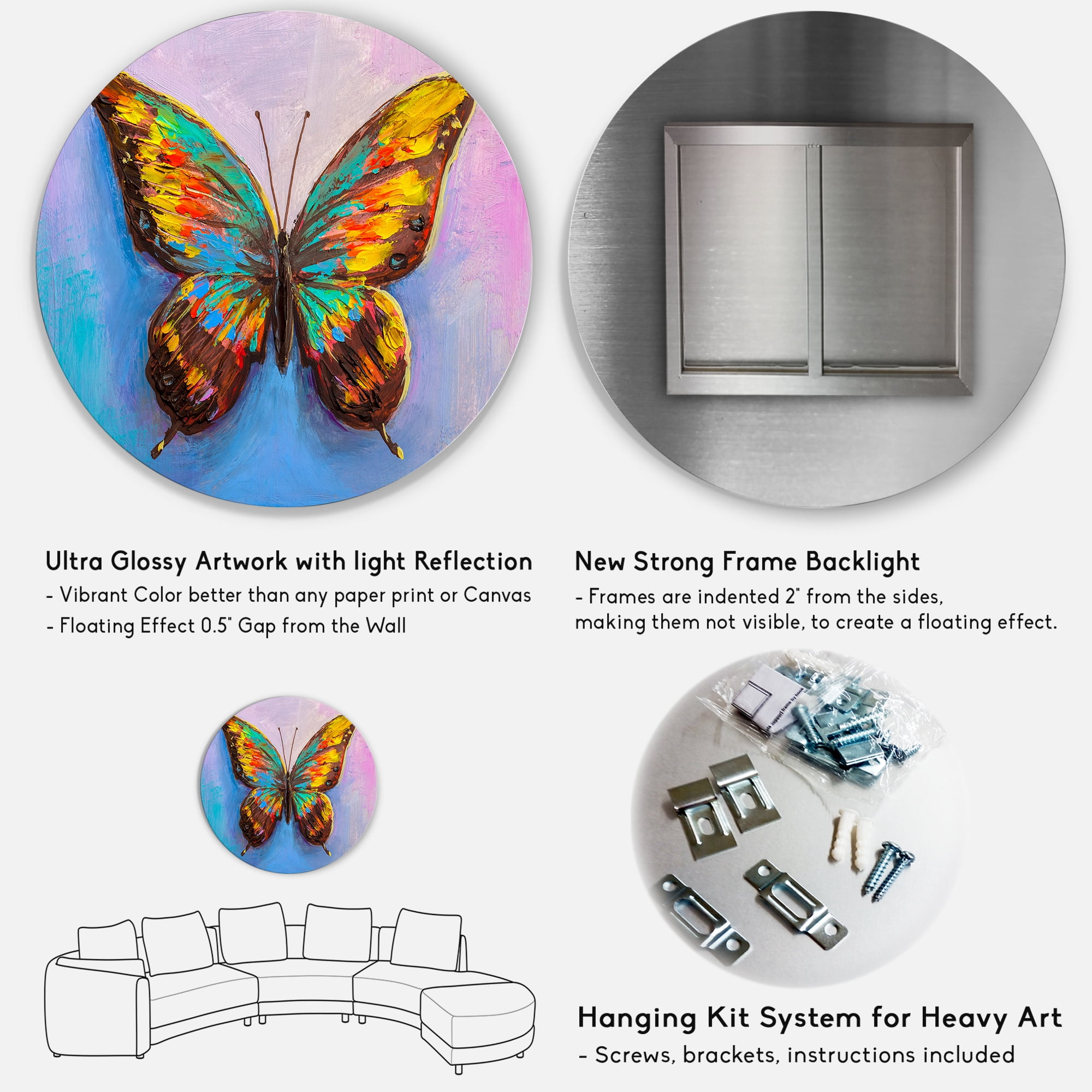 Designart 'Beautiful Butterfly In Orange and Turquoise' Modern Circle Metal Wall Art 36x36 - Disc of 36