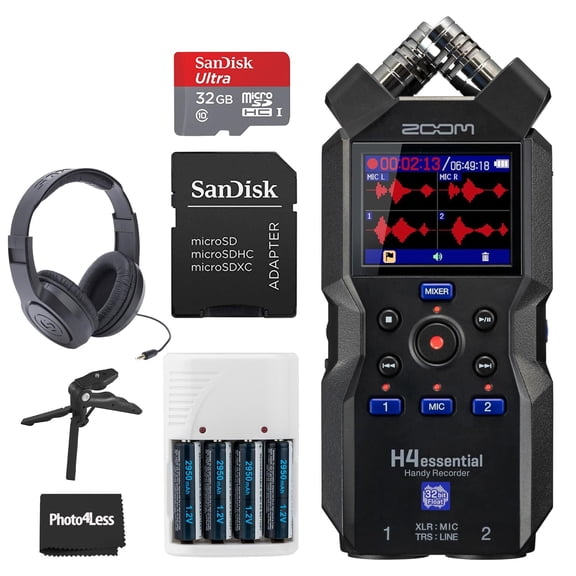 Zoom H4essential Handy Recorder   32GB Memory Card   Headphones   Accessories