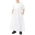 thumbnail image 3 of KAUOD Teen Kids Half Zipper Muslim Thobe Plain Short Sleeve Pullover Abaya Robe Long Thobe Clothes for Boys Girls, 3 of 8