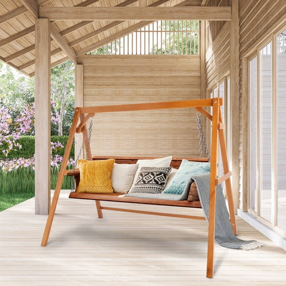 Ktaxon 5FT Porch Swing with Frame, Heavy Duty 880lb Hanging Bench for Outdoor Patio, Brown