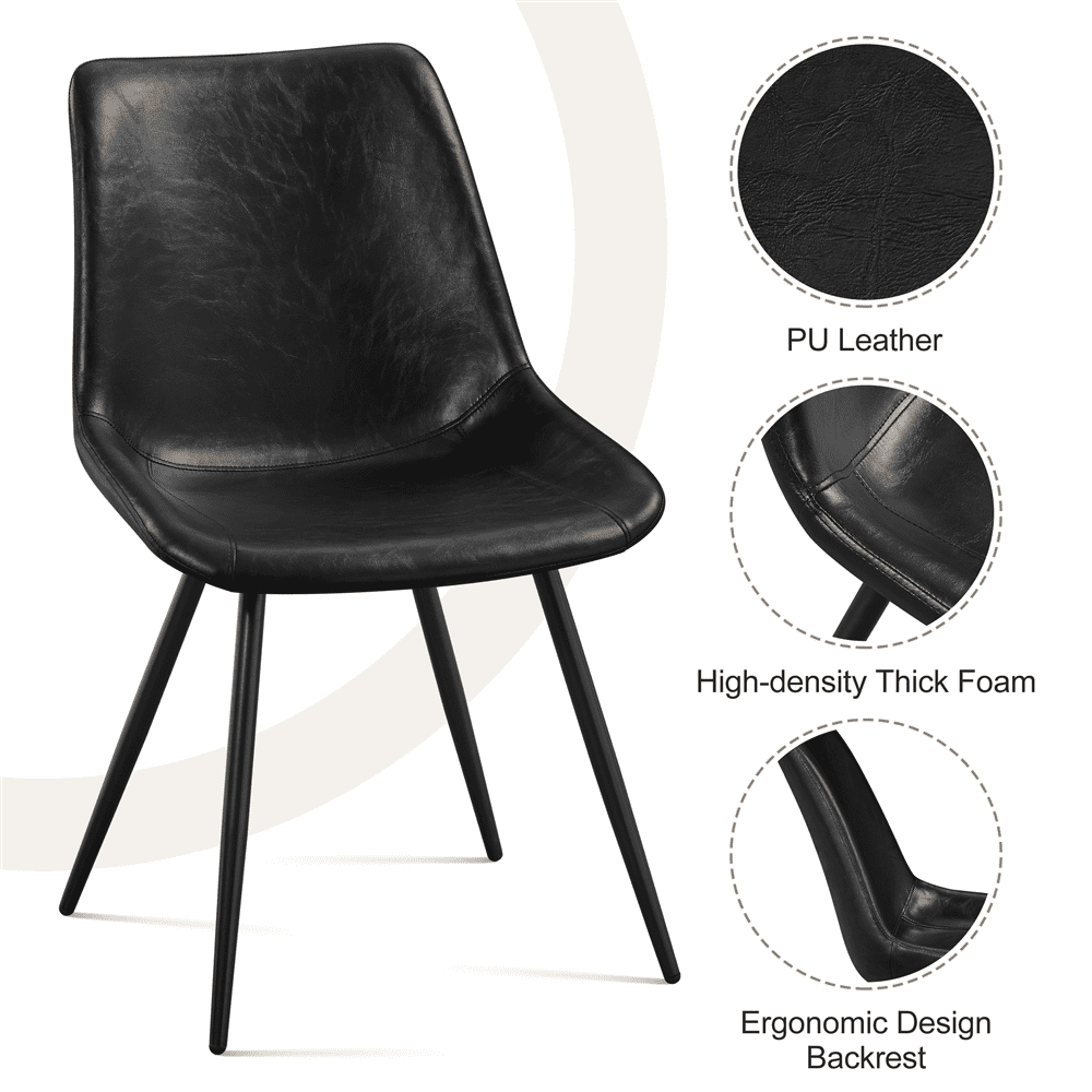 Alden Design 2PCS Faux Leather Dining Chairs with Metal Legs for Dining Room, Black