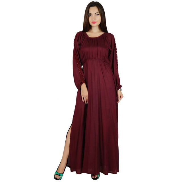 Bimba Robe Longue Maxi Style Gothique Boho pour Femmes Manches Longues en Dentelle