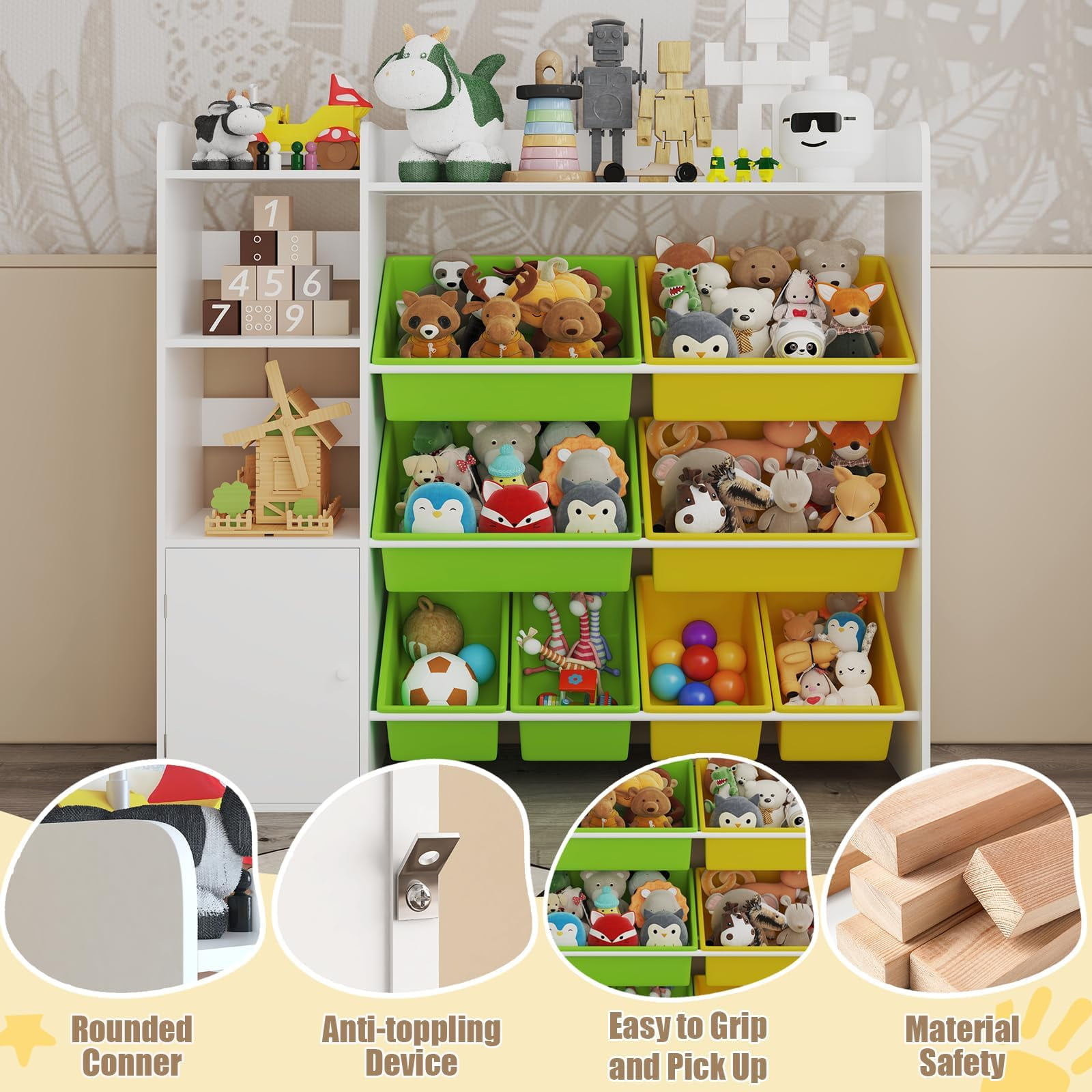 Kids Toy Storage Organize 8 Removable Bins Kid Bookshelf and Toy Storage Large Toy Box with Bookshelf for Bedroom, Kids Room, Classroom, Nursery