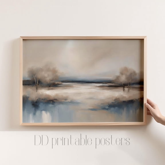 Blue Beige Abstract Landscape Print, Neutral Home Decor #1217, Unframed Poster Size 8x12