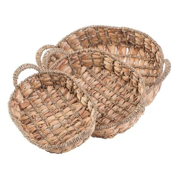 5.25 x 19.5 x 12.5 in. Seagrass Fruit Bread Basket Tray with Handles, Brown - Set of 3