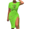 thumbnail image 1 of Puntoco Vestido Mujer Cuello Redondo Estampado Manga Corta Vestido Cuello Redondo Verde L,Regalos Para Mujer Joven, 1 of 5