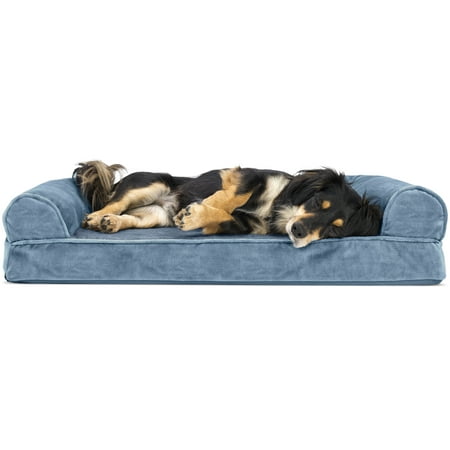 FurHaven Faux Fur & Velvet Orthopedic Sofa Dog Bed - Medium, Harbor Blue