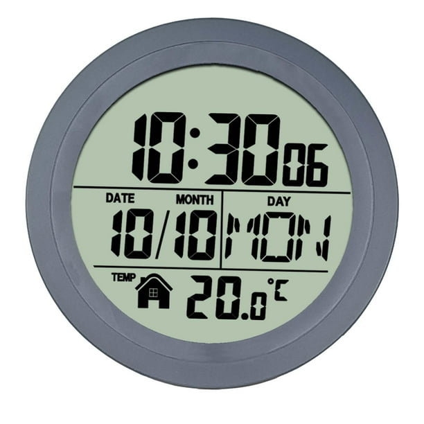 Reloj de pared digital para baño de 14,6 cm con ventosa, reloj de cocina, calendario mensual. Marco de PP gris
