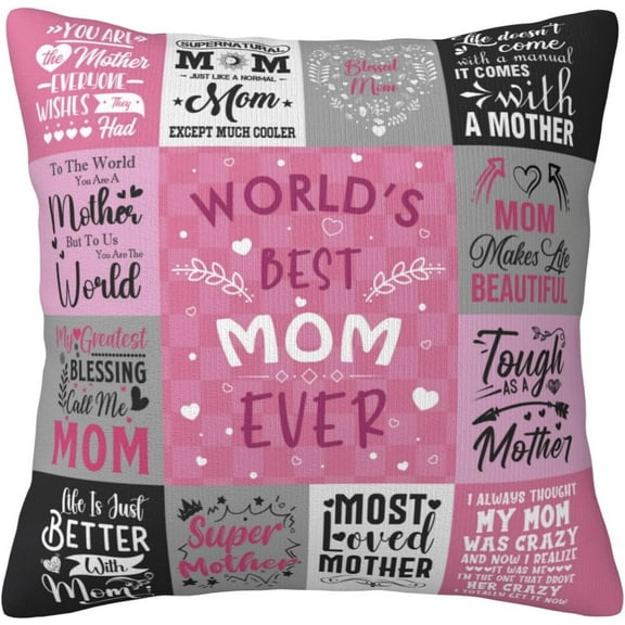 Mom Throw Pillow Cover from Daughter and Son, Mother''s Birthday Gift, Best Mom Ever Pillowcase 18"x18"