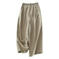 thumbnail image 4 of Dpytoraw Retro Embroidered Linen Wide Leg Pants For Women Summer Casual Trousers With Comfortable Draping Style Women's Casual Pants With Pockets Khaki M, 4 of 5