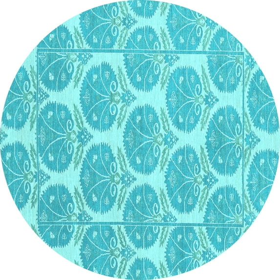 Ahgly Company Indoor Round Abstract Light Blue Modern Area Rugs, 4' Round