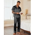 thumbnail image 2 of EKOUAER Mens Satin Pajama Set Short Sleeve Button Down Sleepwear Classic Loungewear Set with Pants, 2 of 6
