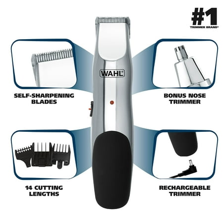 Wahl 5622 Groomsman Rechargeable Beard, Mustache, Hair & Nose Hair Trimmer for Detailing & Grooming, Black Rechargeable Trimmer