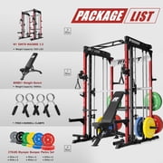 RitFit M1 Pro Smith Machine for Home Gym with Cable Crossover System, Multi-Function Squat Rack Power Cage, Power Rack and Packages Red (CLBP370 Package)