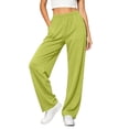 thumbnail image 3 of Women's Casual Elastic Waist Pants with Pockets, Mid Waisted Full Length Solid Comfort Pants, Soft Stretchy Polyester Spandex, For Work Lounge Daily Wear, Womens Trousers, 3 of 9