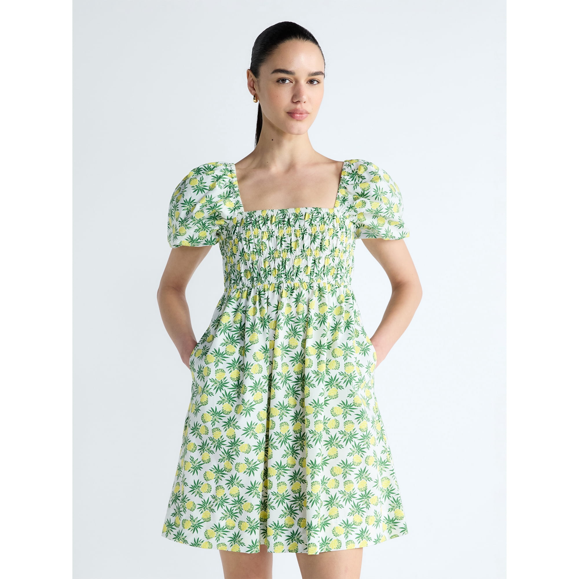 Free Assembly Women's and Women's Plus Puff Sleeve Peasant Mini Dress, Sizes XS to 4X