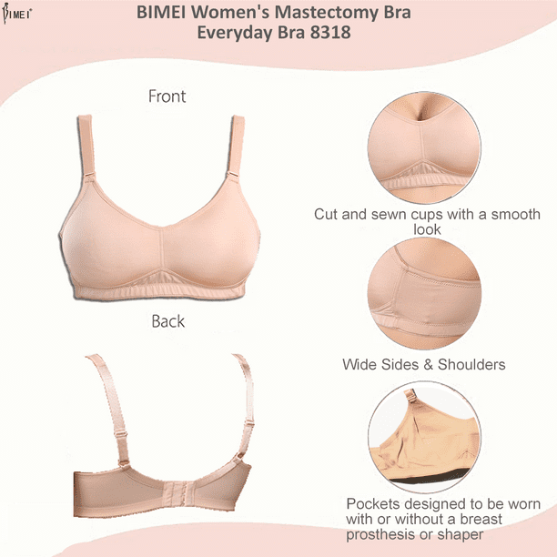 BIMEI Women's Mastectomy Bra Pockets Wireless Post-Surgery for Breast Forms  Everyday Bra 8318,Beige, 34B