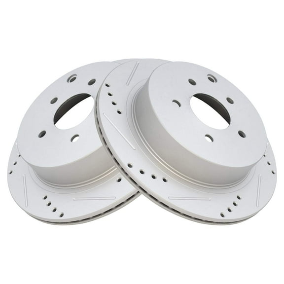 TRQ Rear Performance Brake Rotor Drilled Slotted Pair Set for FX35 / FX37 / FX45 / JX35 / M35h / M37 / M56 / Murano / Pathfinder / Q50 / Q70 / Quest / QX60 / QX70