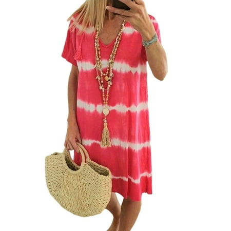 

Noilla Women Stripe Nightgowns Summer Short Sleeve Lounge Dress Sleepshirts