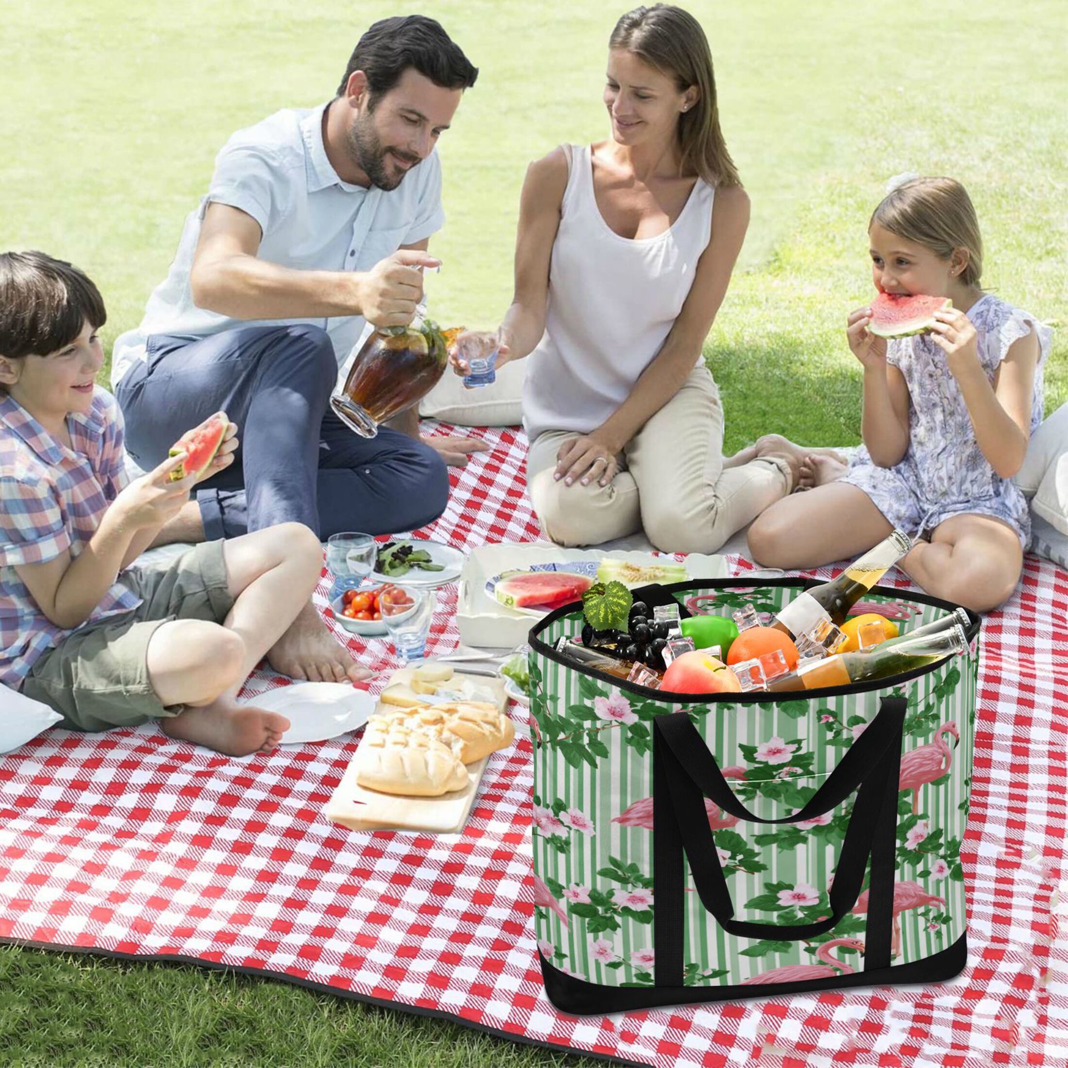 Extra-Large Wide Opening Design Capacity Hand-Held Ice Pack Thickened Insulation Layer For Long-Lasting Cold Retention For Outdoor Shopping Picnics And Camping Flamingos at Rest