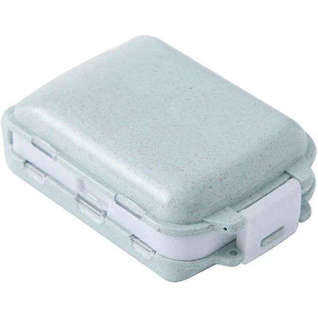 KAIYANG 1 paquete de pastillero pequeño de tres capas con paja de trigo, ecológico, caja de almacenamiento dispensadora (beige) azul