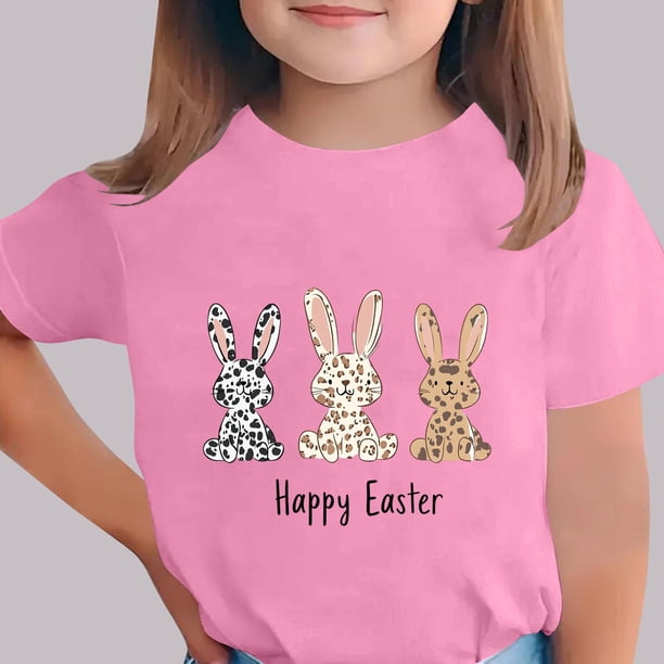 Blusas y camisas de manga corta con cuello redondo Camiseta estampada de manga corta de Pascua para niños Cuello redondo Manga corta Casual Versátil Para niñas Niños Top de poliéster