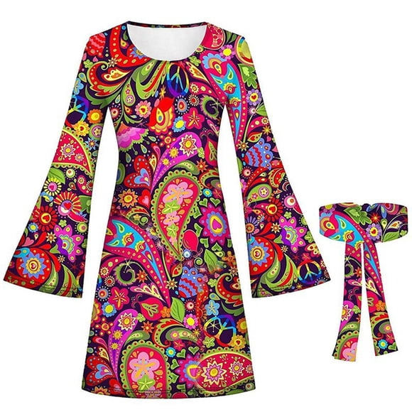 Daznico Elegant Dresses for Women,70s Hippie Dress Hippie Disco Outfit 60s Party Outfit Vintage Dress,Dresses for Women Hide Tummy