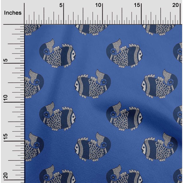 oneOone Viscose Chiffon Fabric Fish Block Decor Fabric Printed BTY 42 Inch Wide