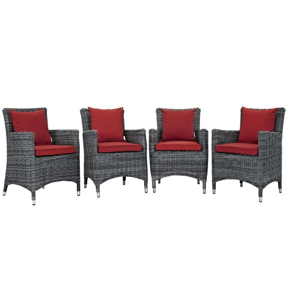 Modway Summon 4 Piece Outdoor Patio Sunbrella® Dining Set in Canvas Red