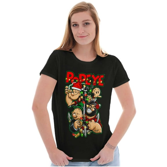 Popeye Christmas Lights Crew Cartoon Women's T Shirt Ladies Tee Brisco Brands S
