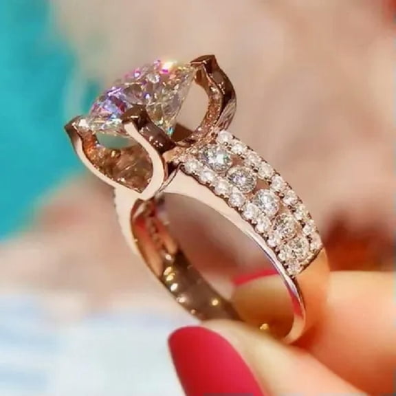 14k Rose Gold Plated Rings Gorgeous Cubic Zircon Anniversary Party Ring Sz 6-10