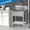 thumbnail image 3 of Stainless Steel Utility Sink Freestanding Single Bowl Laundry Sink with Hot and Cold Water Plumbing for Restaurant, Laundry Room, Garage, Commercial Kitchen, 3 of 7