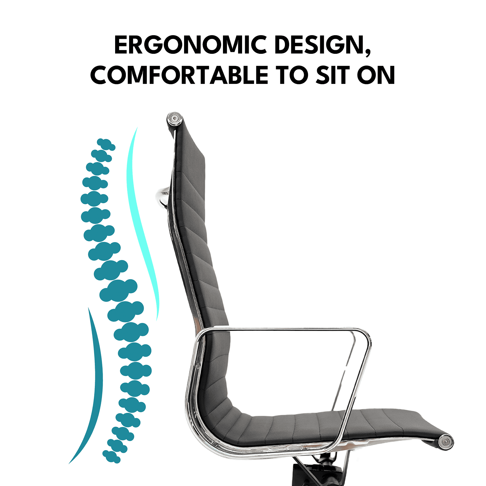 Genuine Leather Swivel Desk Office Chair, Adjustable Aluminum Base Conference Chair for Home Office