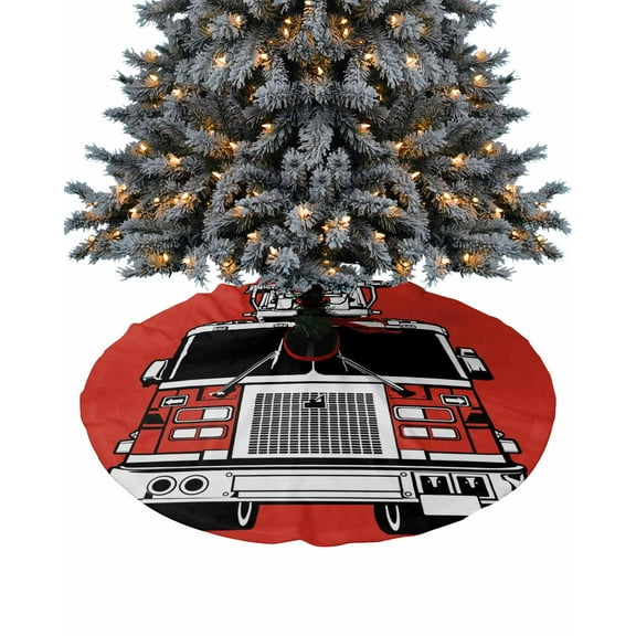 Fire Fighting Truck Christmas Tree Skirt 48 Inches Large Christmas Skirt Tree, Red Truck Tree Skirt Christmas Decorations for Fireplace Party Holidays Indoor Outdoor