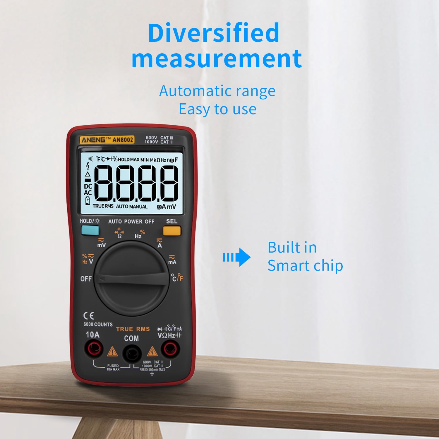Multi Tester Tester AN8002 6000 Counts True RMS Multifunctional Digital Multimeter Voltmeter Ammeter Handheld Mini Universal Meter High Accuracy Measure Temperature AC/DC Voltage AC/DC